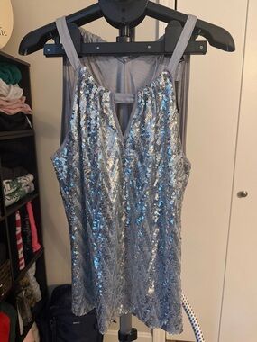 INC International Concepts Silver Sequin Strapless Tank Dress